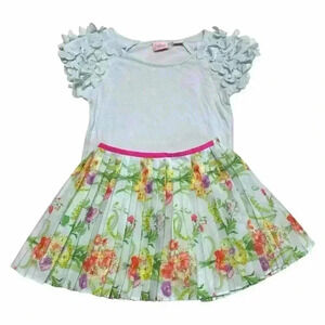 Ted Baker Size 4Y Girl Outfit Pleated Floral Pull On Skirt & Applique Sleeve Top